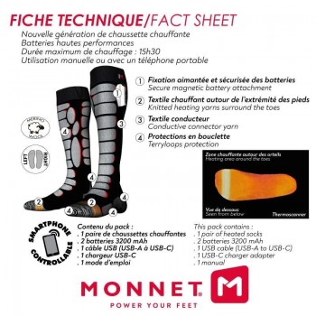 Chaussettes chauffantes MONNET HEAT PROTECT 3200 Taille 44-46