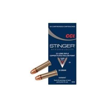 CARTOUCHES CCI STINGER CUIVRE CAL 22LR 32GR X50