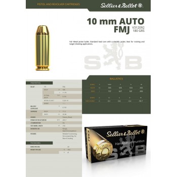 CARTOUCHES SELLIER BELLOT 10MM AUTO FMJ 180GR/11,7G