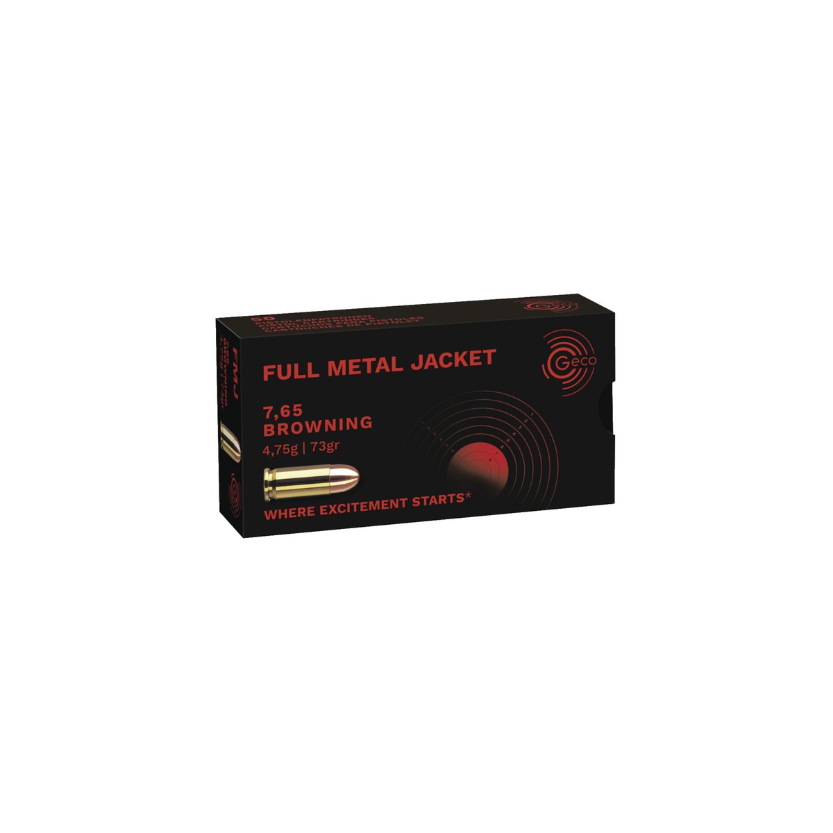 CARTOUCHES GECO CAL. 7,65 BROWNING FMJ 73GR 4,8G X50 CARTOUCHES GECO CAL. 7,65 BROWNING FMJ 73GR 4,8G X50