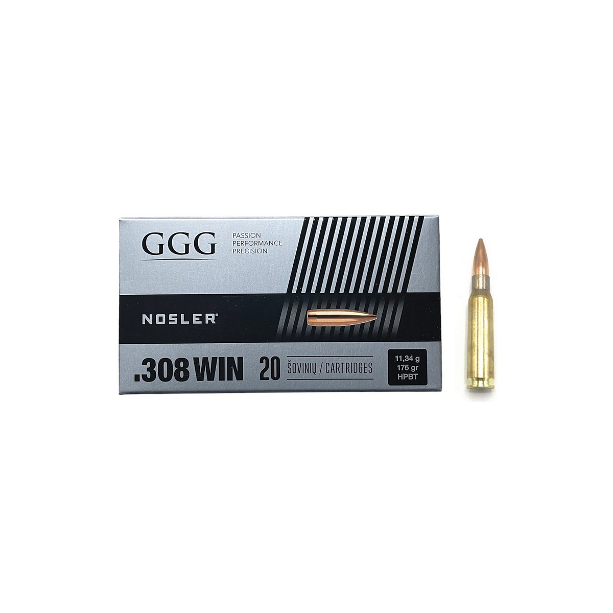 CARTOUCHES GGG CAL 308WIN HPBT NOSLER 175GR X20