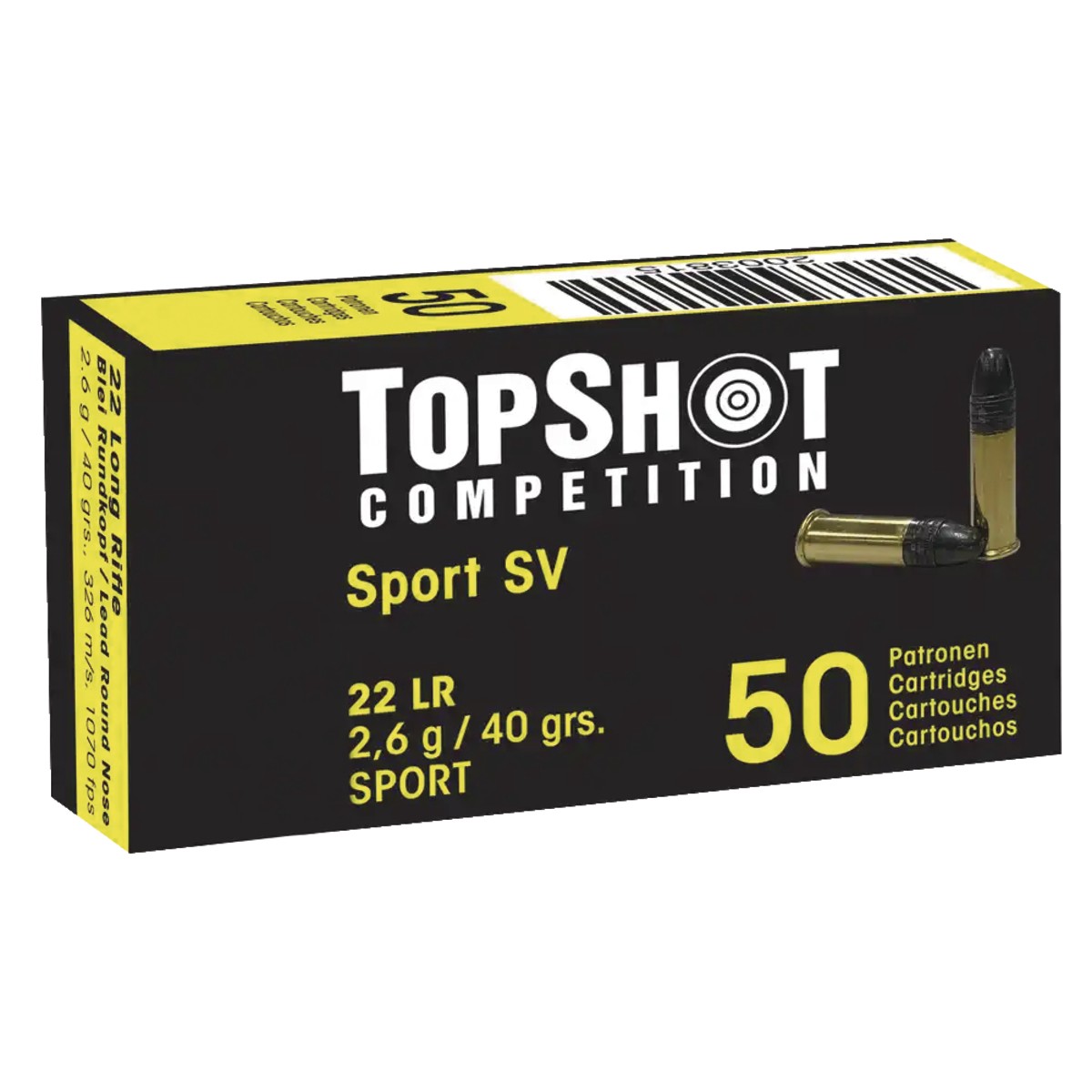 CARTOUCHES TOP SHOT STANDARD VELOCITY CAL. .22 LR LRN TÊTE PLOMB RONDE 40GR 2,59 G BTE 50