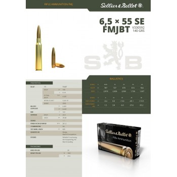 CARTOUCHES SELLIER BELLOT CAL 6.5X55 SE 140GR FMJBT X20