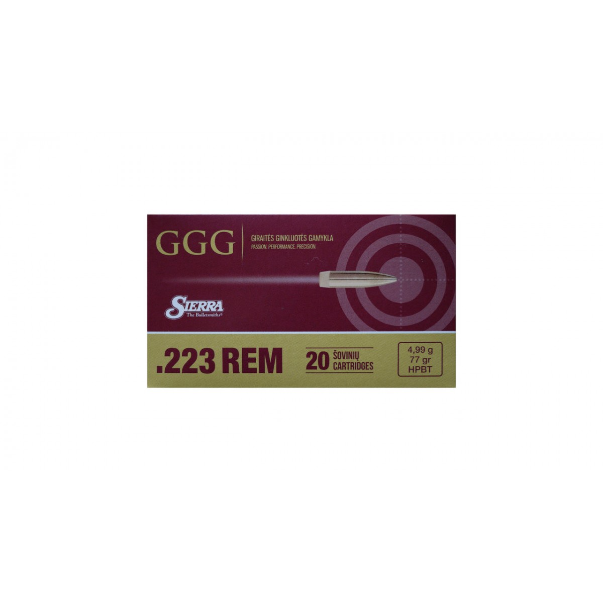 CARTOUCHES GGG CAL 223 OGIVES SIERRA HPBT 77GR X20