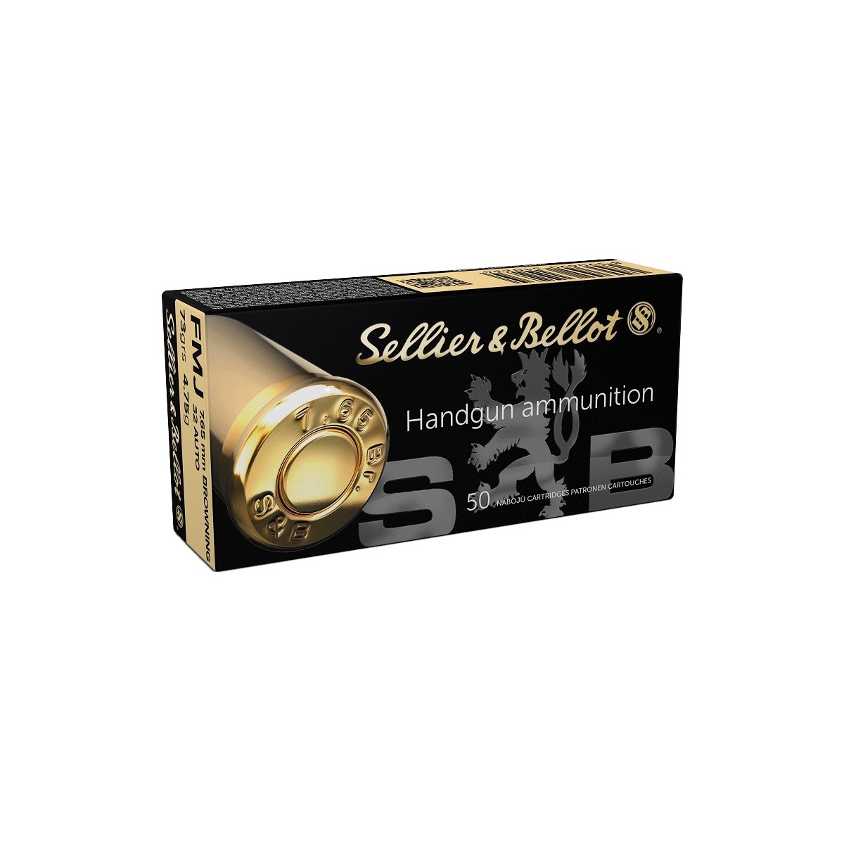 Cartouches Sellier Bellot cal 7.65 Browning / 32 auto 73gr FMJ X50